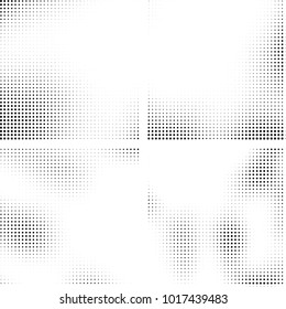 Halftone vector black white. Abstract pattern of dots on a white background. Collection of four textures for printing on business cards, labels, posters, badges and design your own