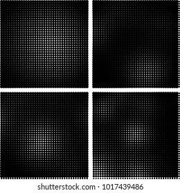 Halftone vector black white. Abstract pattern of dots on a white background. Collection of four textures for printing on business cards, labels, posters, badges and design your own