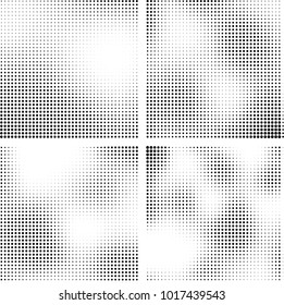 Halftone vector black white. Abstract pattern of dots on a white background. Collection of four textures for printing on business cards, labels, posters, badges and design your own
