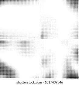 Halftone vector black white. Abstract pattern of dots on a white background. Collection of four textures for printing on business cards, labels, posters, badges and design your own