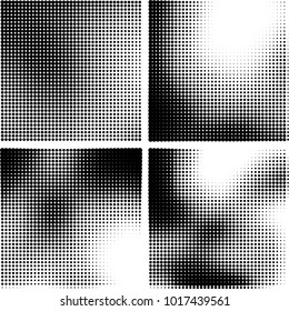 Halftone vector black white. Abstract pattern of dots on a white background. Collection of four textures for printing on business cards, labels, posters, badges and design your own