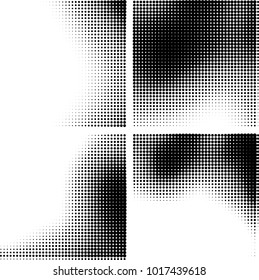 Halftone vector black white. Abstract pattern of dots on a white background. Collection of four textures for printing on business cards, labels, posters, badges and design your own