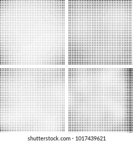 Halftone vector black white. Abstract pattern of dots on a white background. Collection of four textures for printing on business cards, labels, posters, badges and design your own