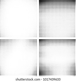 Halftone vector black white. Abstract pattern of dots on a white background. Collection of four textures for printing on business cards, labels, posters, badges and design your own