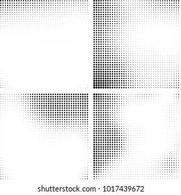 Halftone vector black white. Abstract pattern of dots on a white background. Collection of four textures for printing on business cards, labels, posters, badges and design your own