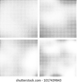 Halftone vector black white. Abstract pattern of dots on a white background. Collection of four textures for printing on business cards, labels, posters, badges and design your own