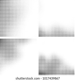 Halftone vector black white. Abstract pattern of dots on a white background. Collection of four textures for printing on business cards, labels, posters, badges and design your own