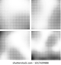 Halftone vector black white. Abstract pattern of dots on a white background. Collection of four textures for printing on business cards, labels, posters, badges and design your own