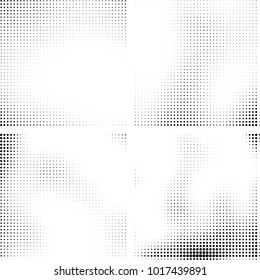 Halftone vector black white. Abstract pattern of dots on a white background. Collection of four textures for printing on business cards, labels, posters, badges and design your own