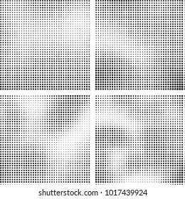 Halftone vector black white. Abstract pattern of dots on a white background. Collection of four textures for printing on business cards, labels, posters, badges and design your own
