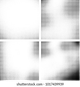 Halftone vector black white. Abstract pattern of dots on a white background. Collection of four textures for printing on business cards, labels, posters, badges and design your own