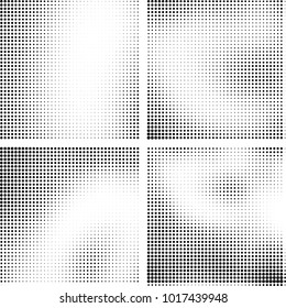 Halftone vector black white. Abstract pattern of dots on a white background. Collection of four textures for printing on business cards, labels, posters, badges and design your own