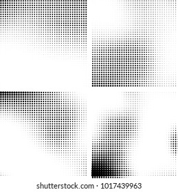 Halftone vector black white. Abstract pattern of dots on a white background. Collection of four textures for printing on business cards, labels, posters, badges and design your own