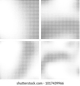 Halftone vector black white. Abstract pattern of dots on a white background. Collection of four textures for printing on business cards, labels, posters, badges and design your own