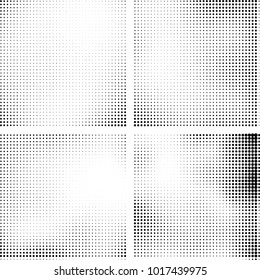 Halftone vector black white. Abstract pattern of dots on a white background. Collection of four textures for printing on business cards, labels, posters, badges and design your own