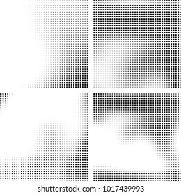 Halftone vector black white. Abstract pattern of dots on a white background. Collection of four textures for printing on business cards, labels, posters, badges and design your own