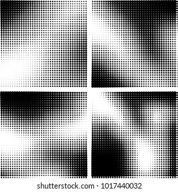 Halftone vector black white. Abstract pattern of dots on a white background. Collection of four textures for printing on business cards, labels, posters, badges and design your own