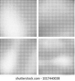 Halftone vector black white. Abstract pattern of dots on a white background. Collection of four textures for printing on business cards, labels, posters, badges and design your own