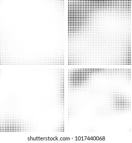 Halftone vector black white. Abstract pattern of dots on a white background. Collection of four textures for printing on business cards, labels, posters, badges and design your own