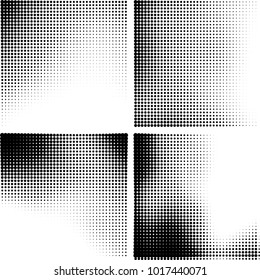 Halftone vector black white. Abstract pattern of dots on a white background. Collection of four textures for printing on business cards, labels, posters, badges and design your own