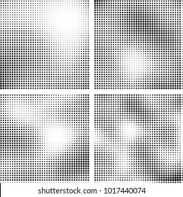 Halftone vector black white. Abstract pattern of dots on a white background. Collection of four textures for printing on business cards, labels, posters, badges and design your own