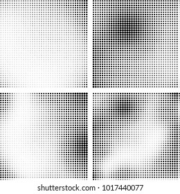 Halftone vector black white. Abstract pattern of dots on a white background. Collection of four textures for printing on business cards, labels, posters, badges and design your own