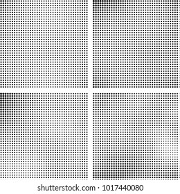 Halftone vector black white. Abstract pattern of dots on a white background. Collection of four textures for printing on business cards, labels, posters, badges and design your own