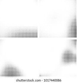 Halftone vector black white. Abstract pattern of dots on a white background. Collection of four textures for printing on business cards, labels, posters, badges and design your own