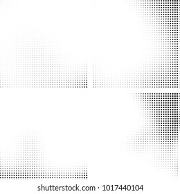 Halftone vector black white. Abstract pattern of dots on a white background. Collection of four textures for printing on business cards, labels, posters, badges and design your own