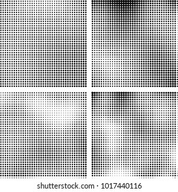 Halftone vector black white. Abstract pattern of dots on a white background. Collection of four textures for printing on business cards, labels, posters, badges and design your own