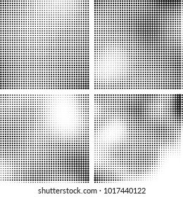 Halftone vector black white. Abstract pattern of dots on a white background. Collection of four textures for printing on business cards, labels, posters, badges and design your own