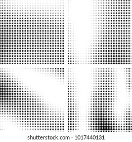 Halftone vector black white. Abstract pattern of dots on a white background. Collection of four textures for printing on business cards, labels, posters, badges and design your own