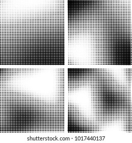 Halftone vector black white. Abstract pattern of dots on a white background. Collection of four textures for printing on business cards, labels, posters, badges and design your own