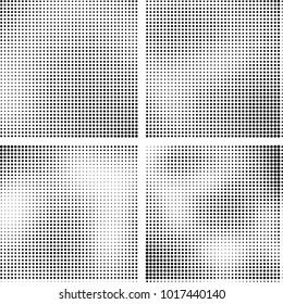 Halftone vector black white. Abstract pattern of dots on a white background. Collection of four textures for printing on business cards, labels, posters, badges and design your own