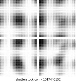 Halftone vector black white. Abstract pattern of dots on a white background. Collection of four textures for printing on business cards, labels, posters, badges and design your own