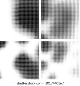 Halftone vector black white. Abstract pattern of dots on a white background. Collection of four textures for printing on business cards, labels, posters, badges and design your own