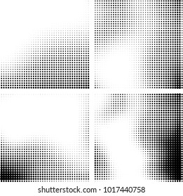 Halftone vector black white. Abstract pattern of dots on a white background. Collection of four textures for printing on business cards, labels, posters, badges and design your own