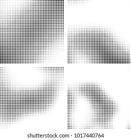 Halftone vector black white. Abstract pattern of dots on a white background. Collection of four textures for printing on business cards, labels, posters, badges and design your own