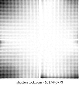 Halftone vector black white. Abstract pattern of dots on a white background. Collection of four textures for printing on business cards, labels, posters, badges and design your own