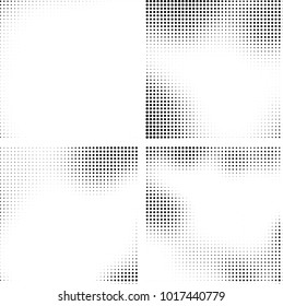 Halftone vector black white. Abstract pattern of dots on a white background. Collection of four textures for printing on business cards, labels, posters, badges and design your own