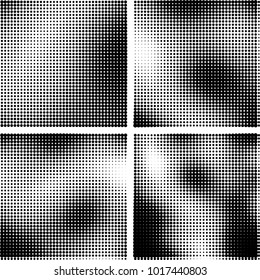 Halftone vector black white. Abstract pattern of dots on a white background. Collection of four textures for printing on business cards, labels, posters, badges and design your own
