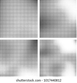 Halftone vector black white. Abstract pattern of dots on a white background. Collection of four textures for printing on business cards, labels, posters, badges and design your own