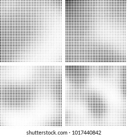 Halftone vector black white. Abstract pattern of dots on a white background. Collection of four textures for printing on business cards, labels, posters, badges and design your own