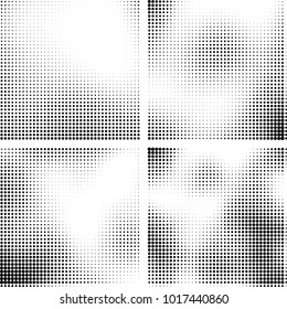 Halftone vector black white. Abstract pattern of dots on a white background. Collection of four textures for printing on business cards, labels, posters, badges and design your own