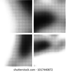 Halftone vector black white. Abstract pattern of dots on a white background. Collection of four textures for printing on business cards, labels, posters, badges and design your own
