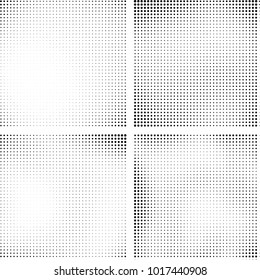 Halftone vector black white. Abstract pattern of dots on a white background. Collection of four textures for printing on business cards, labels, posters, badges and design your own