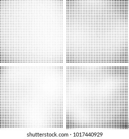 Halftone vector black white. Abstract pattern of dots on a white background. Collection of four textures for printing on business cards, labels, posters, badges and design your own