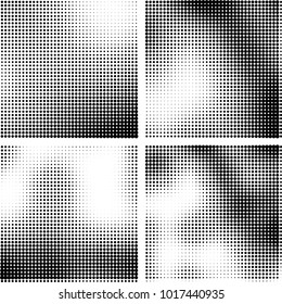 Halftone vector black white. Abstract pattern of dots on a white background. Collection of four textures for printing on business cards, labels, posters, badges and design your own
