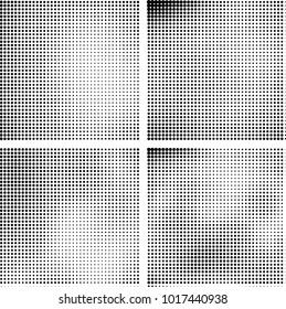 Halftone vector black white. Abstract pattern of dots on a white background. Collection of four textures for printing on business cards, labels, posters, badges and design your own