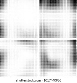 Halftone vector black white. Abstract pattern of dots on a white background. Collection of four textures for printing on business cards, labels, posters, badges and design your own